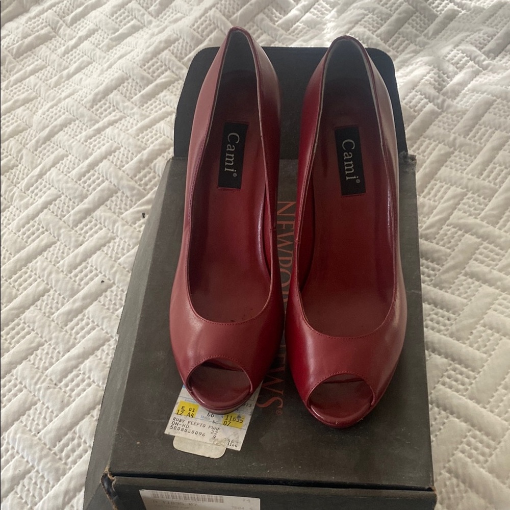 Cami NYC Red Peep Toe Heels